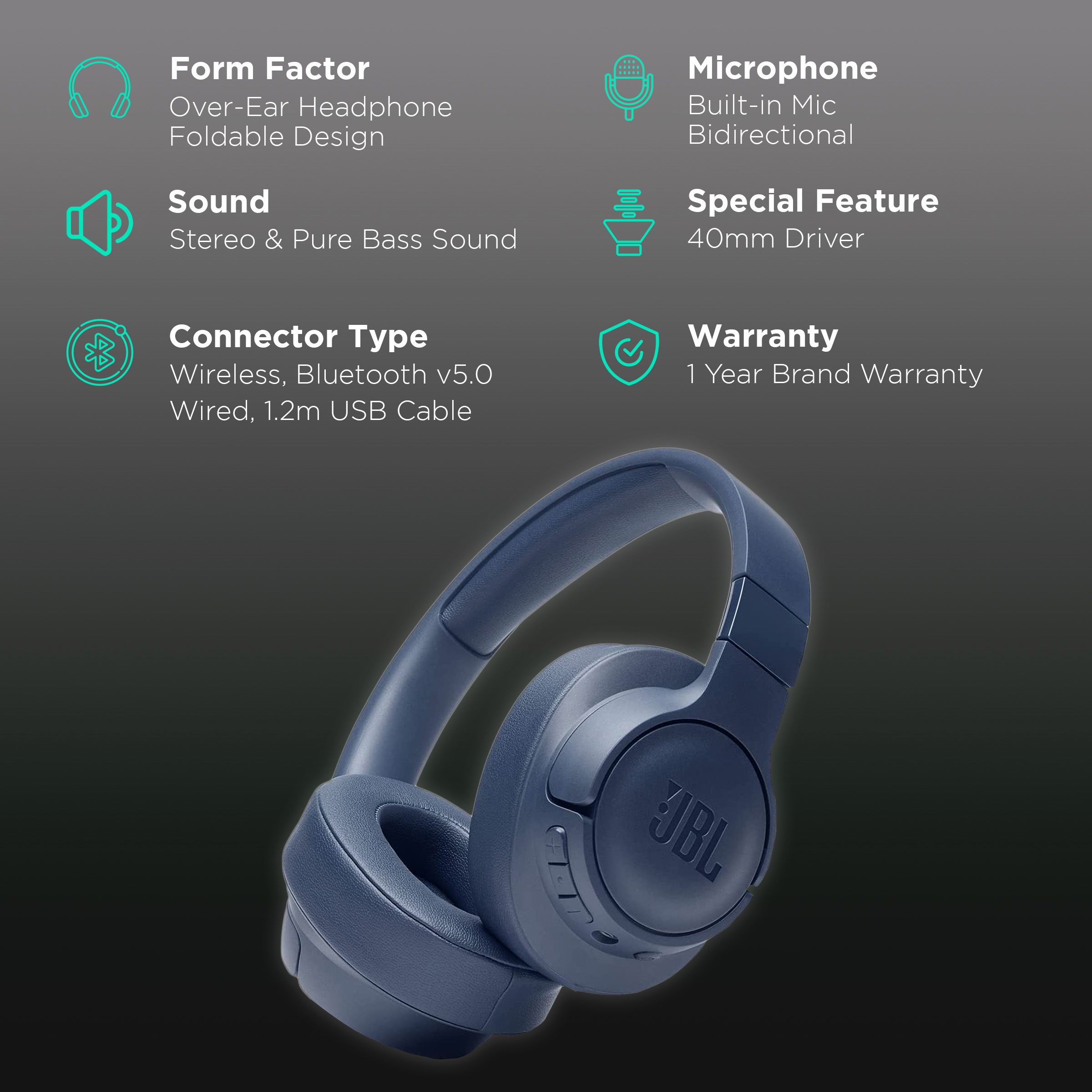 Buy JBL Tune 710 JBLT710BTBLU Bluetooth Headset with Mic (50 Hours ...